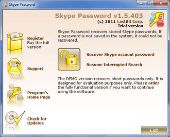 LastBit Skype Password Recovery screenshot