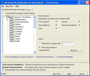 LBE Email Deduplicator for MS Outlook screenshot