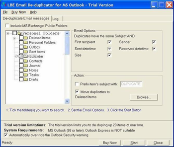 LBE Email Deduplicator for MS Outlook screenshot 2