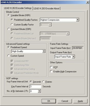 LEAD H.263 Video Codec screenshot