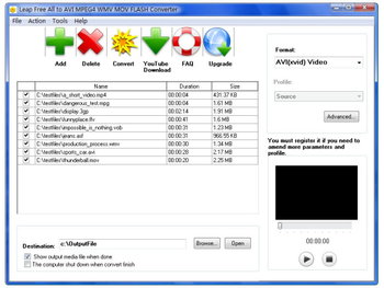 Leap Free All to AVI MPEG4 WMV MOV FLASH Converter screenshot
