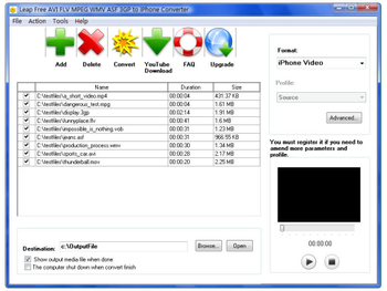 Leap Free AVI FLV MPEG WMV ASF 3GP to iPhone Converter screenshot