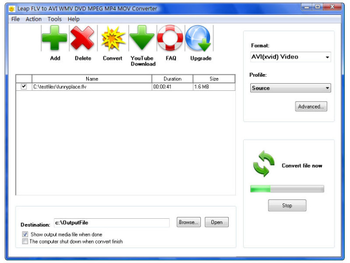 Leap Free FLV to AVI WMV DVD MPEG MP4 MOV Converter screenshot