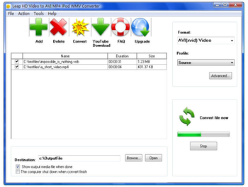 Leap Free HD Video to AVI MP4 iPod WMV Converter screenshot