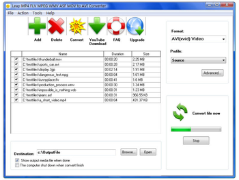 Leap Free MP4 FLV MPEG WMV ASF MOV to AVI Converter screenshot