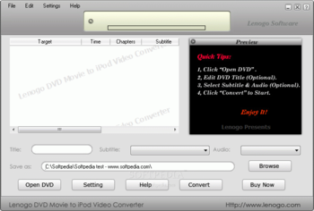 Lenogo DVD Movie to iPod Video Converter screenshot