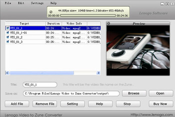 Lenogo Video to Zune Converter screenshot 2