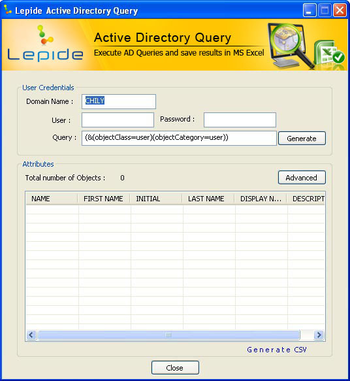 Lepide Active Directory Query screenshot