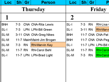 Let Excel Calendar 50 People to 3 Shifts screenshot 2