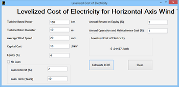 Levelized Cost of Electricity screenshot