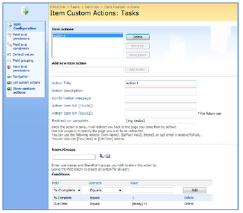 List Custom Actions screenshot