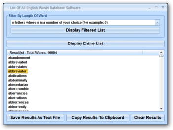 List Of All English Words Database Software screenshot