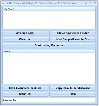 List The Contents Of Multiple Zip Files and Save As Text File Software screenshot