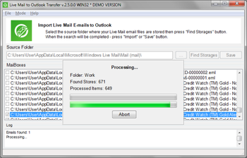 Live Mail to Outlook Transfer screenshot