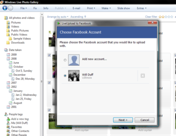 LiveUpload to Facebook screenshot