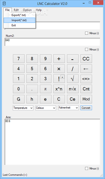 LNC calculator screenshot 2