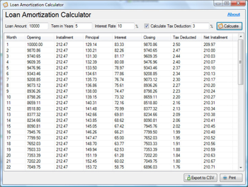 Loan Amortization Calculator screenshot