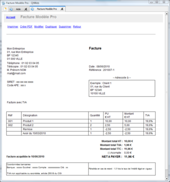 Logiciel Facture Modele Pro screenshot