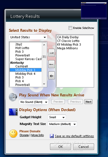Lottery Results Gadget screenshot 2