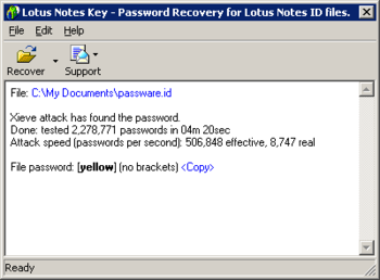 Lotus Notes Password Recovery Key screenshot