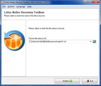 Lotus Notes Restore Toolbox screenshot