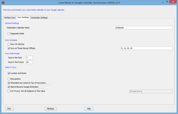 Lotus Notes to Google Calendar Synchronizer screenshot