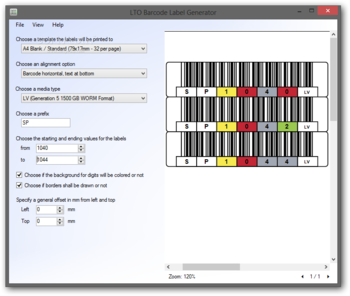 LTO Barcode Label Generator screenshot