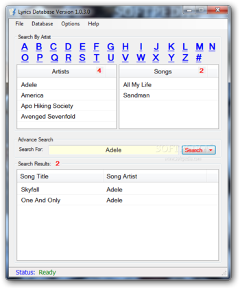 Lyrics Database Program screenshot