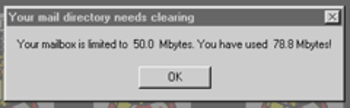 Mailbox Size Warning screenshot