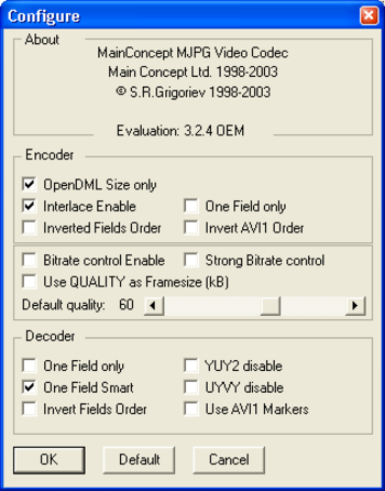 Mainconcept Motion JPEG Codec screenshot