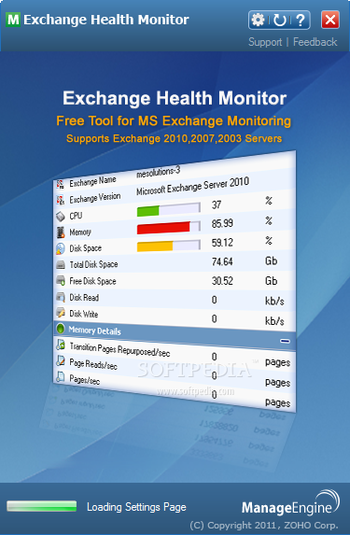 ManageEngine Exchange Health Monitor screenshot