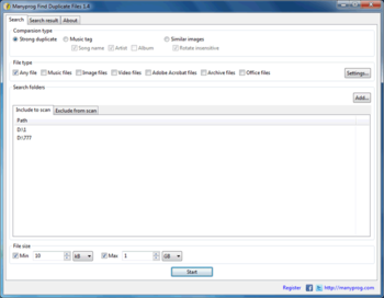 Manyprog Find Duplicate Files screenshot
