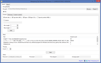 Manyprog Zip Password Recovery screenshot