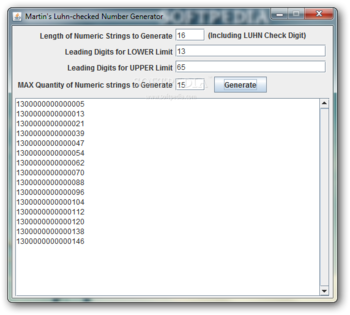 Martin's Luhn-checked Number Generator screenshot