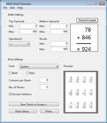 MathSheetGenerator screenshot