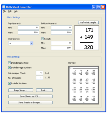 MathSheetGenerator  screenshot