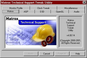 Matrox Technical Support Tweak Utility screenshot