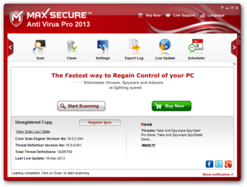 Max Secure Anti Virus Pro 2013 screenshot