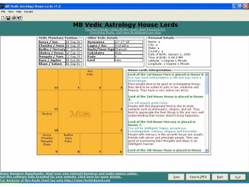 MB Vedic Astrology House Lords screenshot