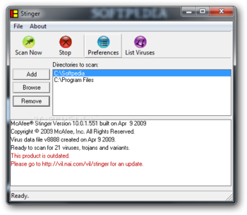 McAfee AVERT Stinger Conficker screenshot