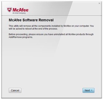 McAfee Consumer Product Removal tool screenshot