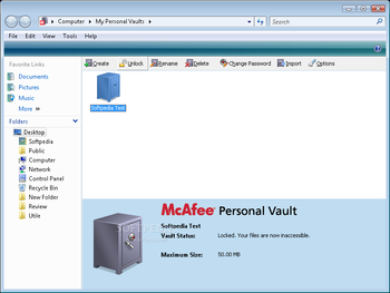 McAfee Personal Vault screenshot
