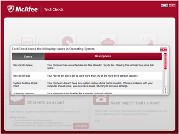 McAfee TechCheck screenshot 2