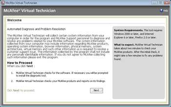 McAfee Virtual Technician screenshot