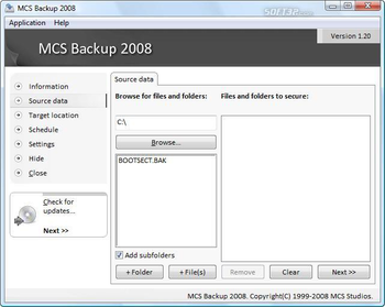 MCS Backup 2008 screenshot