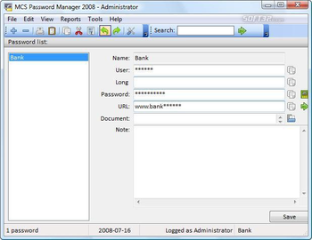 MCS Password Manager 2008 screenshot