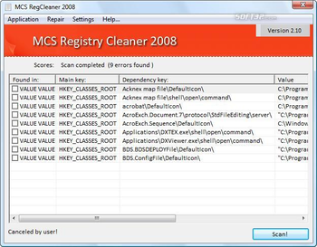 MCS Registry Cleaner 2008 screenshot
