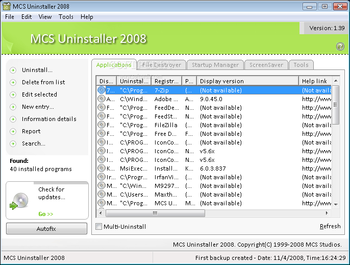 MCS Uninstaller 2008 screenshot