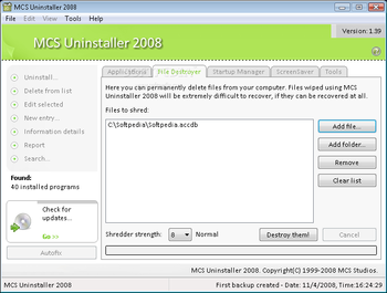 MCS Uninstaller 2008 screenshot 2