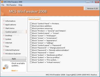 MCS WinTweaker 2008 screenshot 3